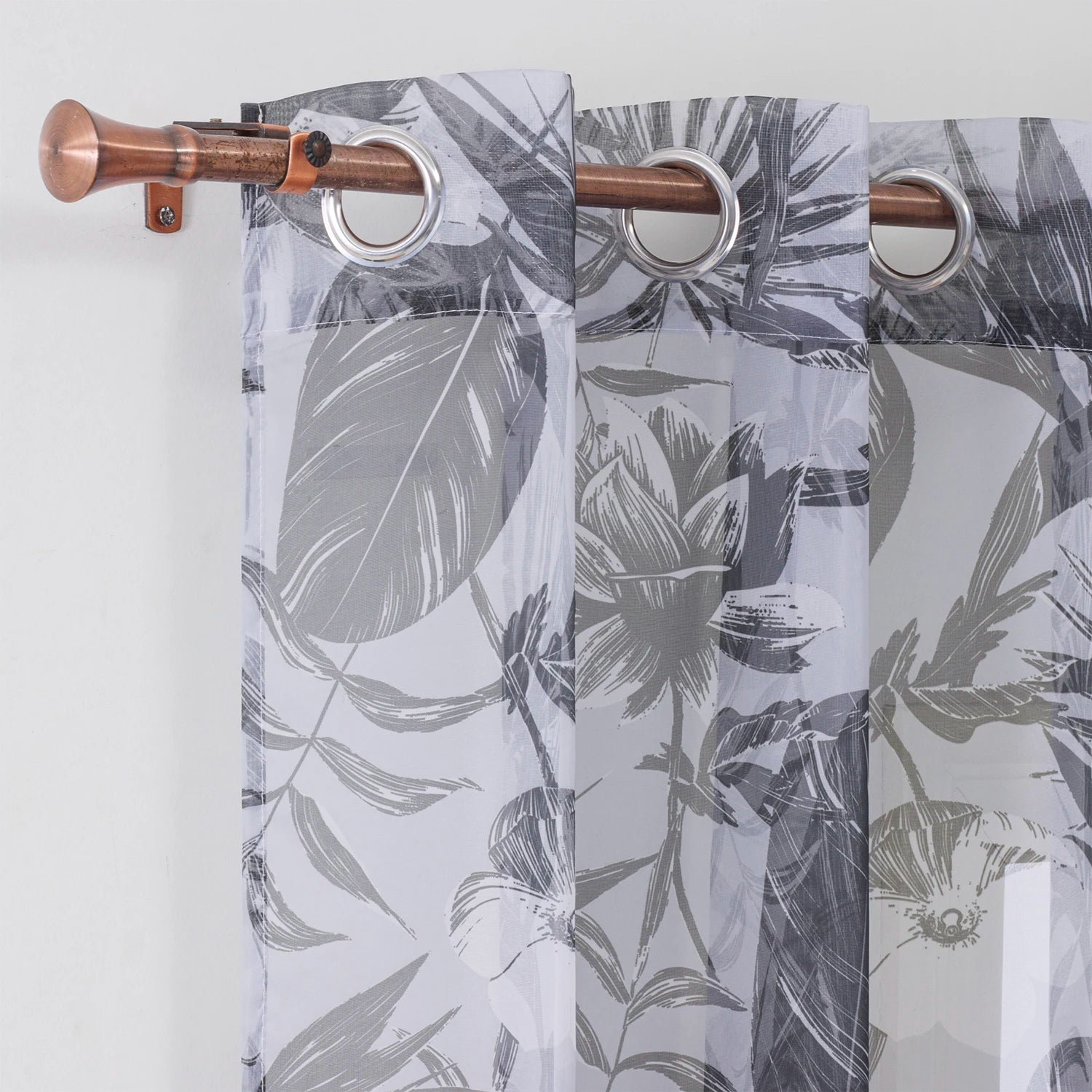 Custom Size Cheap Tulle Sheer Living Room Curtains Digital Printed Leaves Pattern Valances