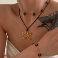 2024 Dazan New HOT 18k Gold Plated Tarnish Free Stainless Steel Vintage Black Natural Stone Daisy Flower Necklace Handmade Set