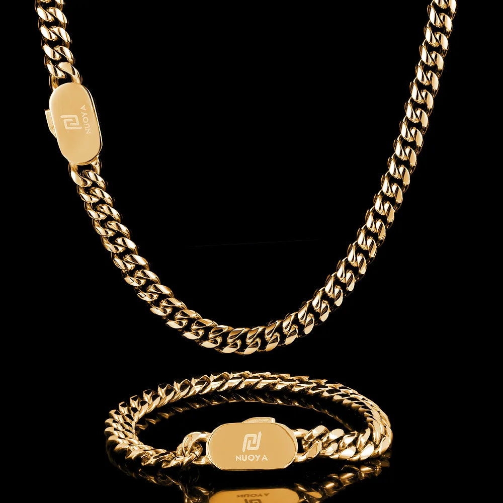 HipHop Jewelry 316L 18k Gold Plated Stainless Steel Wholesale Necklace Bracelet for Men Women Cuban Link Chain