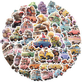 50PCS Funny colorful cute travelling vehicle decals for kids gift bus beetle cartoon car sticker
