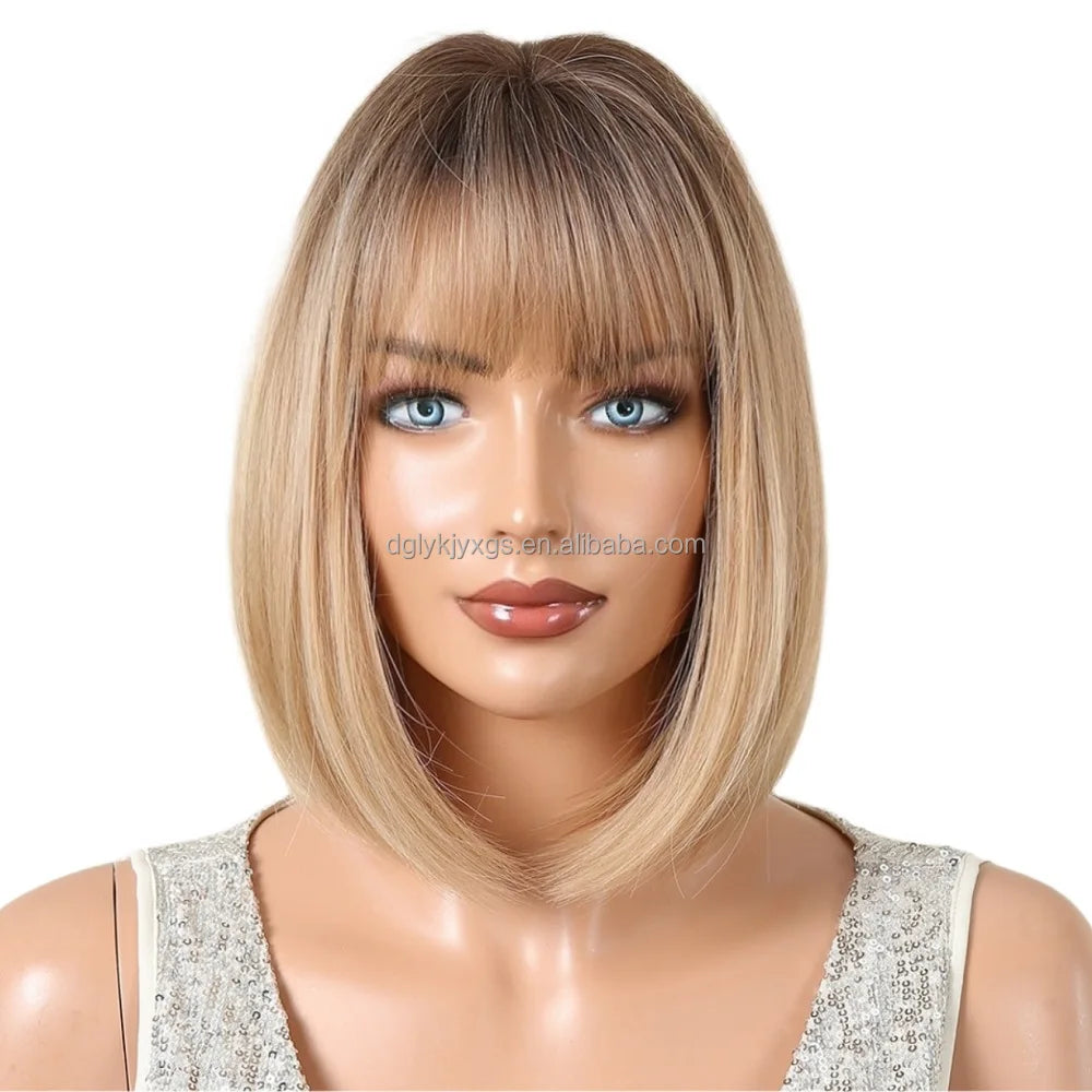WB06 Hot Selling Women's Style Bob Wigs Bangs Ombre Gradient Wig Short Hair Bobo Synthetic Fiber Headband Women Hair MegaBDM