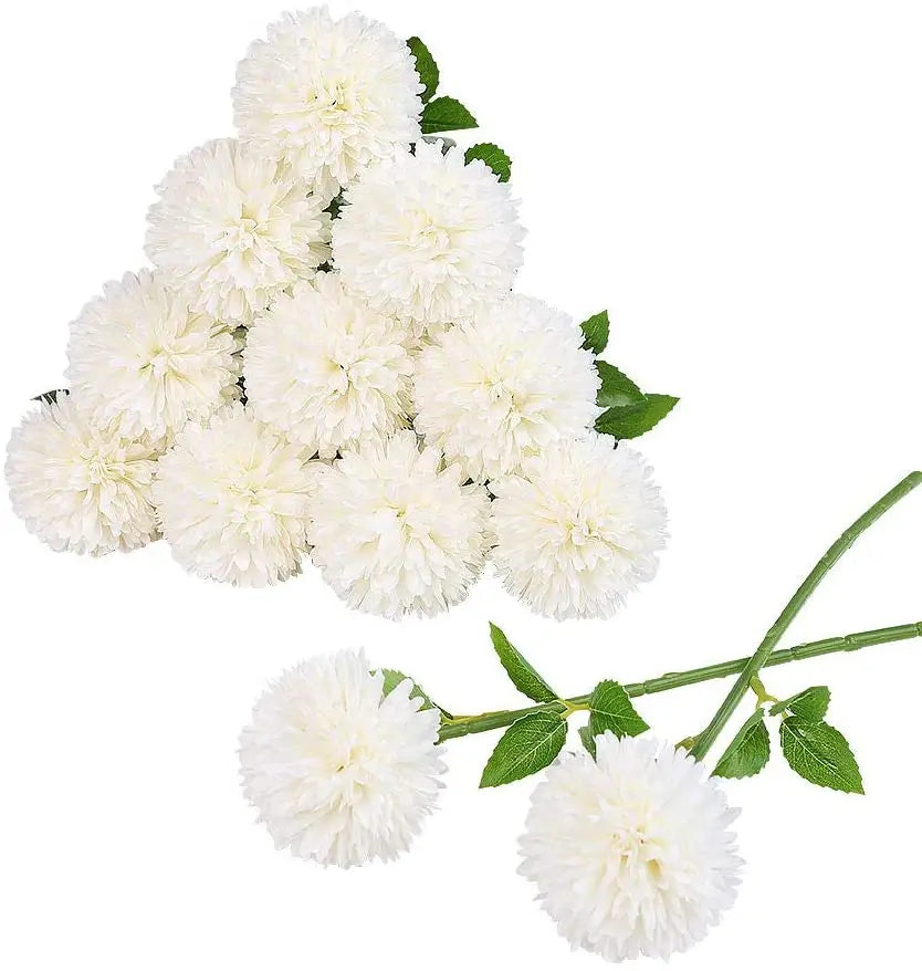 Artificial Chrysanthemum Ball Flowers Bouquets for Bride Single Stem Plastic Hydrangea Silk Flowers for Wedding Bouquets