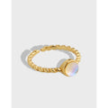 Luxury 925 Sterling Silver Rainbow Moonstone Ring 18K Gold Plated Moon Stone Adjustable Bands Ring