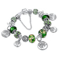 Creative Silver Color Tree of Life Pendant Bracelets for Women Fashion Green Crystal Beaded Charm Bracelet Jewelry