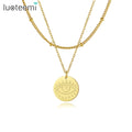 SP-LAM Stainless Steel Pendant Jewelry Multi Layer Layered Eye Gold Plated Double Chain Necklace