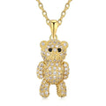 Fashion studded with Zircon Cute Bear Pendant Hip Hop Necklace Ladies 925 Sterling Silver Fine Jewelry Necklace