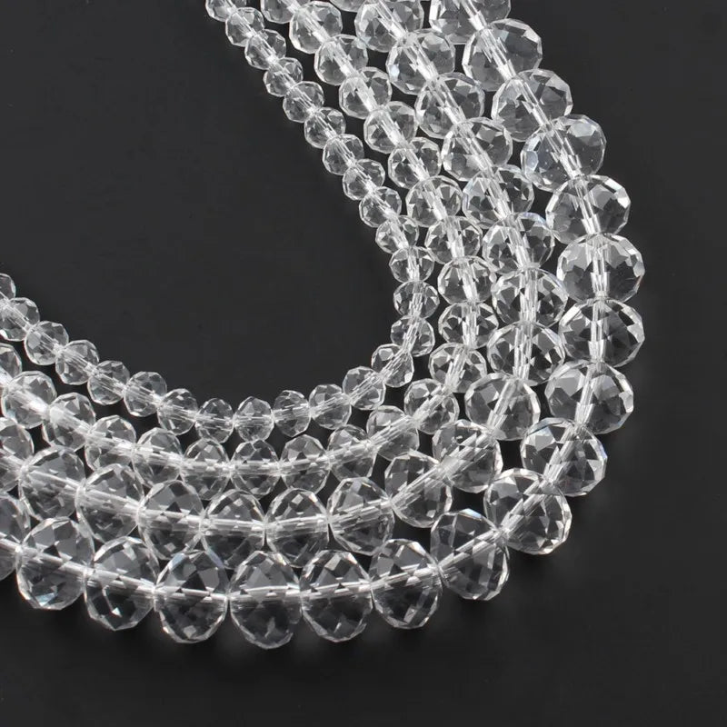 4-12mm Faceted White Rondelle Clear Crystal Glass Beads Nature-inspired Loose Spacer Beads for DIY Beadwork Jewelry Making