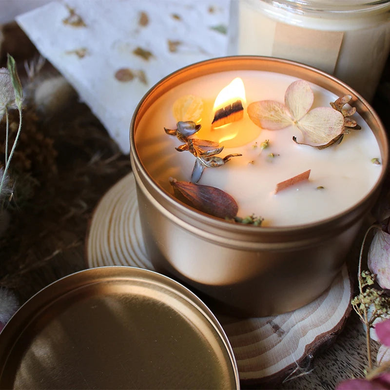Customization Large Gold Vintage Metal Printed Containers Decorative Golden 4Oz 8Oz Soy Scented Candle  Tin Jar