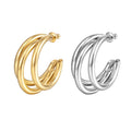 Women Hollow Triple Hoops C-shaped Multilayer Earrings Geometric Texture Strand Split Hoop Earrings Gold Plating Fashion Earring
