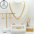African Stainless Steel Fashion Ring Round Necklace Bracelet Round Stainless Steel Gold Plated Women Girl Gift Sets