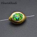 Wholesale 18K Gold Plated Oval Shape Green Stone Loose Spacer Beads for DIY Jewelry Bracelets Necklaces Making