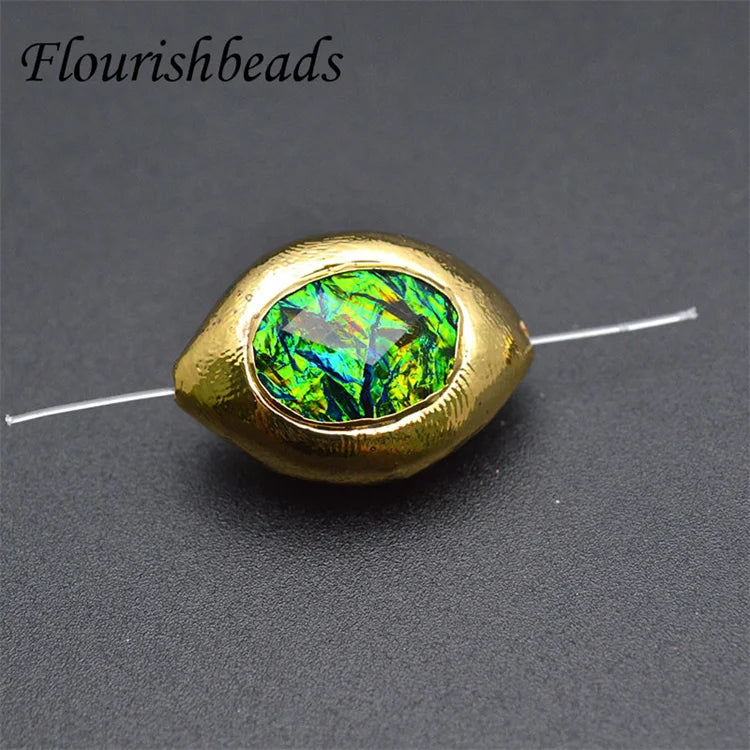 Wholesale 18K Gold Plated Oval Shape Green Stone Loose Spacer Beads for DIY Jewelry Bracelets Necklaces Making