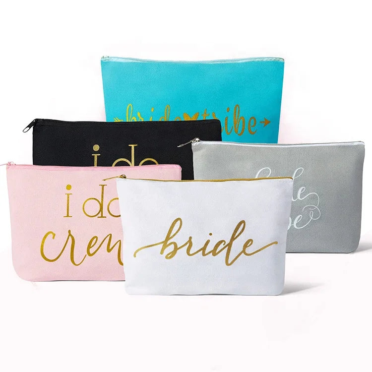 Custom Logo Pink Cotton Zipper Makeup Pouch Wholesale Small Private Label Bridesmaid Gifts Canvas Makeup Bag