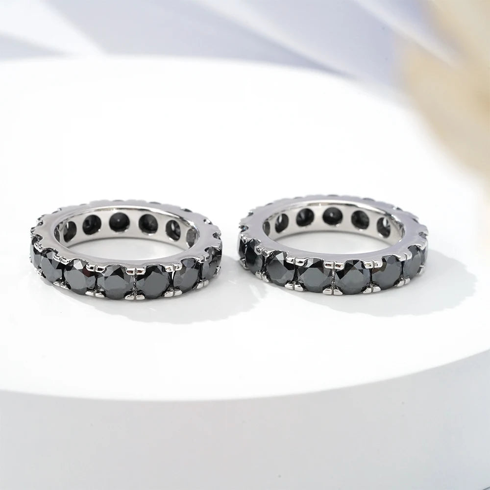 Starsgem Round Shape Band Ring Black Color Moissanite Gemstone Silver S925 Wedding Ring