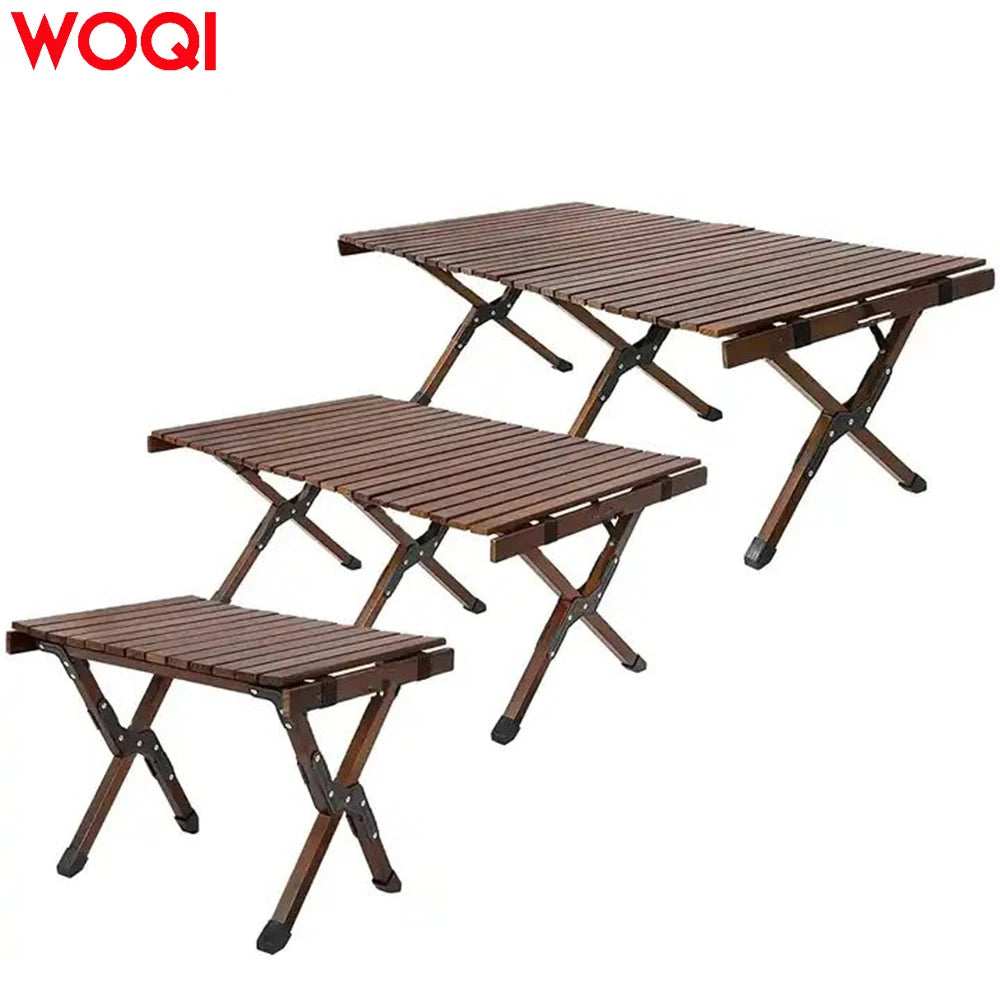 Woqi Rolling Table Lightweight Outdoor Luxury Picnic BBQ Portable Folding Roll Top Wood Camping Table