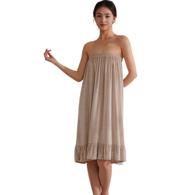 Khaki Women Body Towel Bathrobe Towel Dress Lady Body Bathrobe Super Absorbent Bath Body Wraps Gown