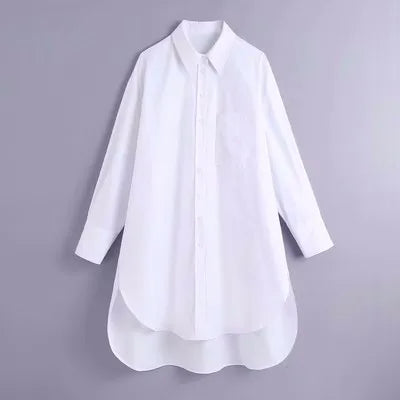 XS-L Autumn New Button Long Sleeve Coverup Shirt Neckline Pocket Decoration Basic Loose Solid Color Casual Women's Shirt