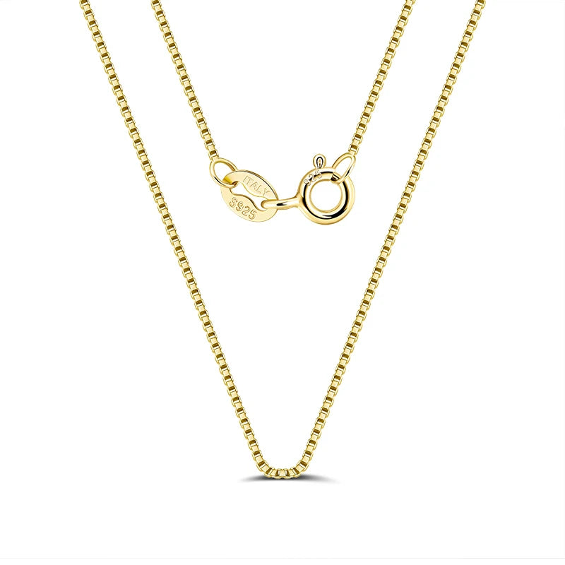 RINNTIN SC07 Fiine Jewelry Genuine 925 Sterling Silver Chain 0.6mm 14K Gold Plated Box Chain for Necklace
