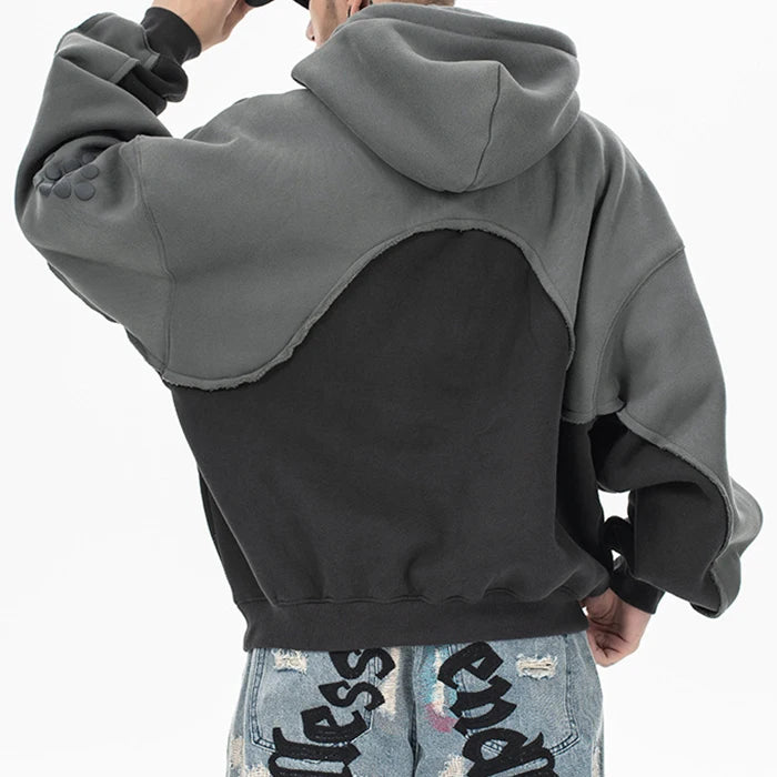 New Arrival Streetwear Plus Size Men's Hoodies Patchwork Color Matching Two Colored Hoodie Pullover Hoodie