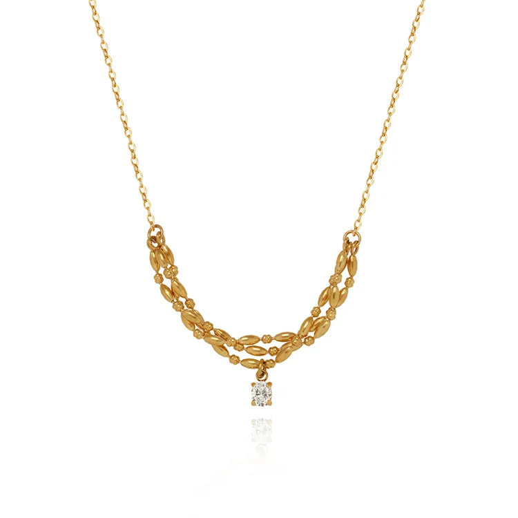 Dainty Jewelry Link Chain Necklace Gold Plated Stainless Steel Zircon Pendant Choker Necklaces for Women
