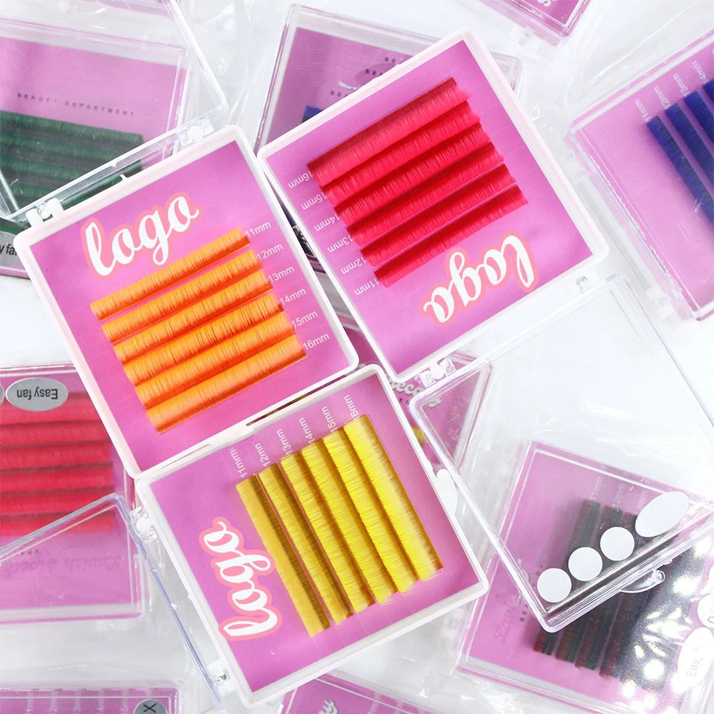 Private Label Extensions Individual Colored Eyelashes False Mink Eyelashes Coloured Lash Fans Neon Color Eyelash Extension