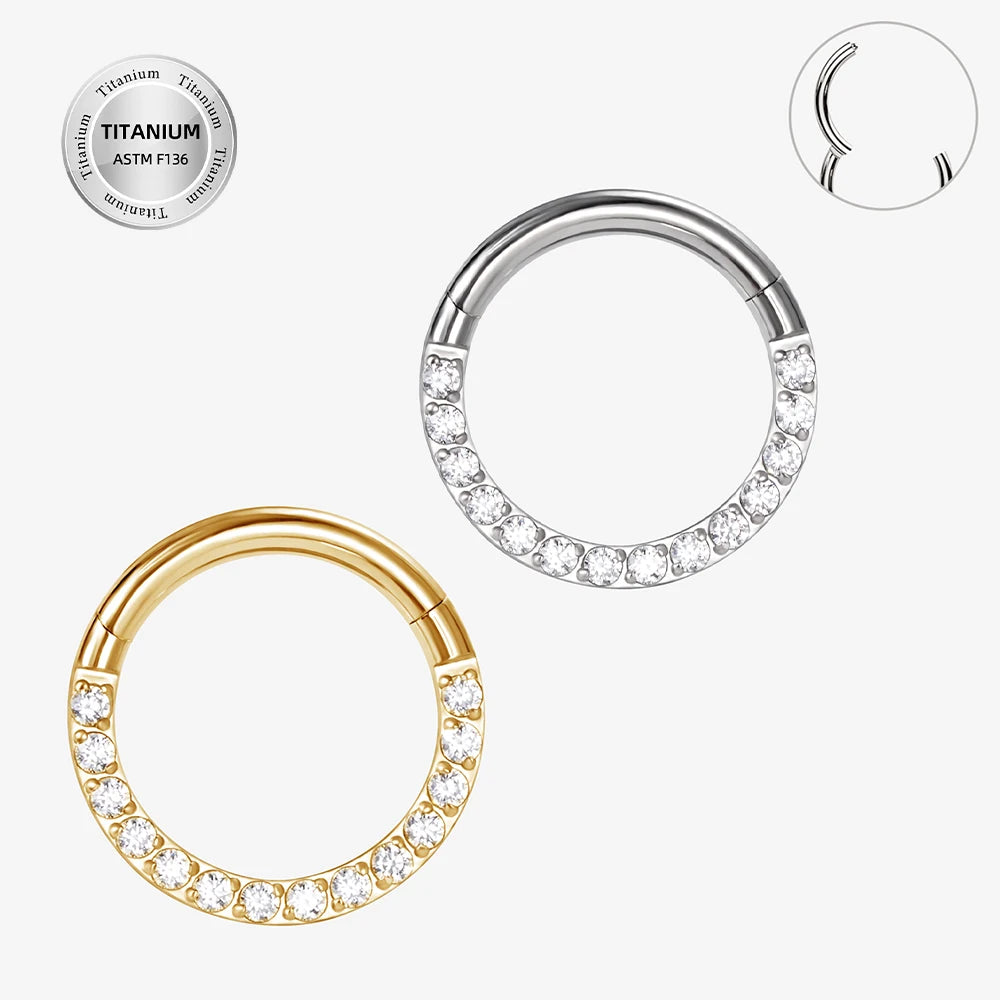 Toposh Astm F136 Piercing Jewelry Nose Ring Gold Plated Zircon Septum Hinged Segment Clicker Earrings