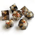 Custom Polyhedral Resin Gaming Dice with Sharp Edge Black Skull Core and Amber Resin Unique Dice Design