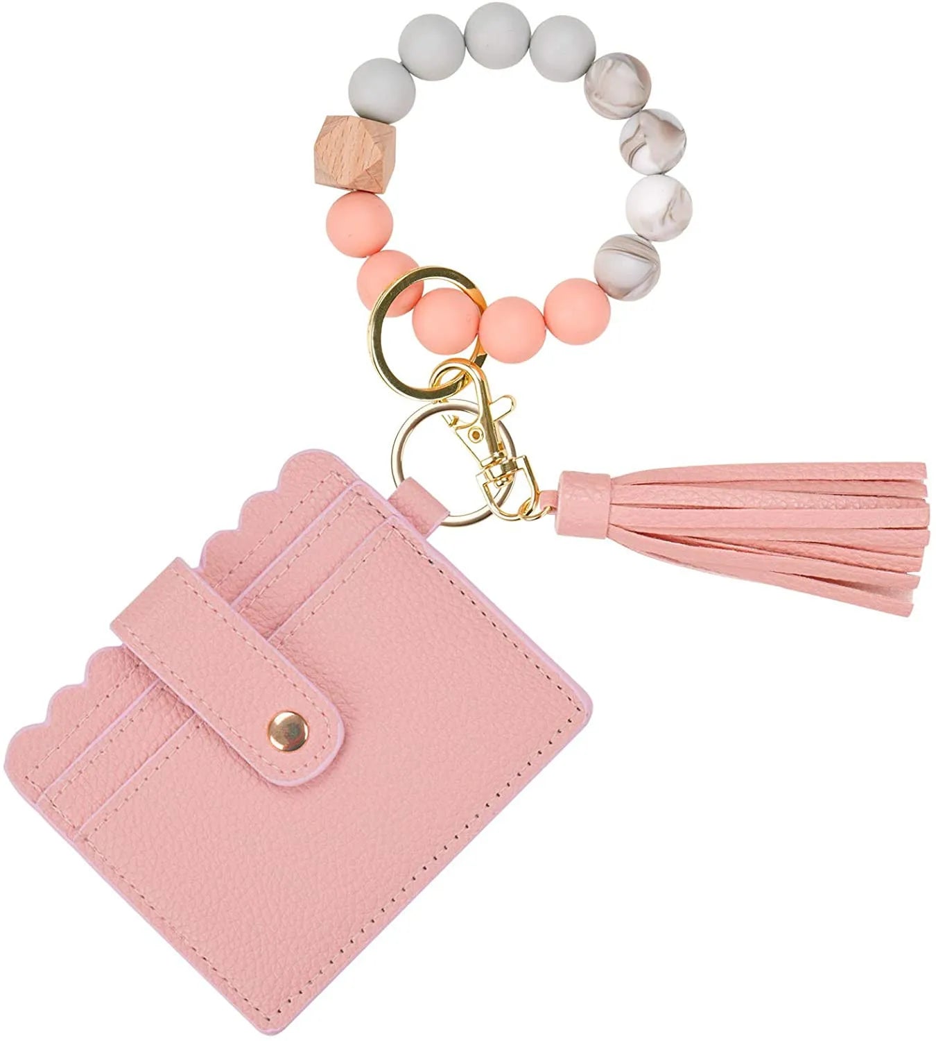 NEW  Fringed Bangle Wristlet Keyring Credit Card Silicone Bracelet Key Chain PU Leather Tassel Beads Wallet Keychain