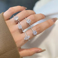 Rectangle Zircon Finger Ring 925 Sterling Silver Claw Setting Zircon Round Stackable Ring for Woman