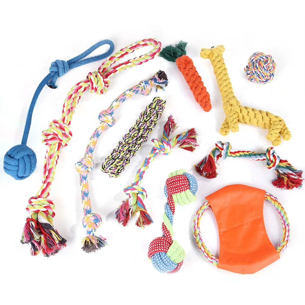 Wholesale Funny Tag 6 Pack 7 Pack  10 Pack 11 Pack 12 Pack Dog Toy Set Cotton Rope