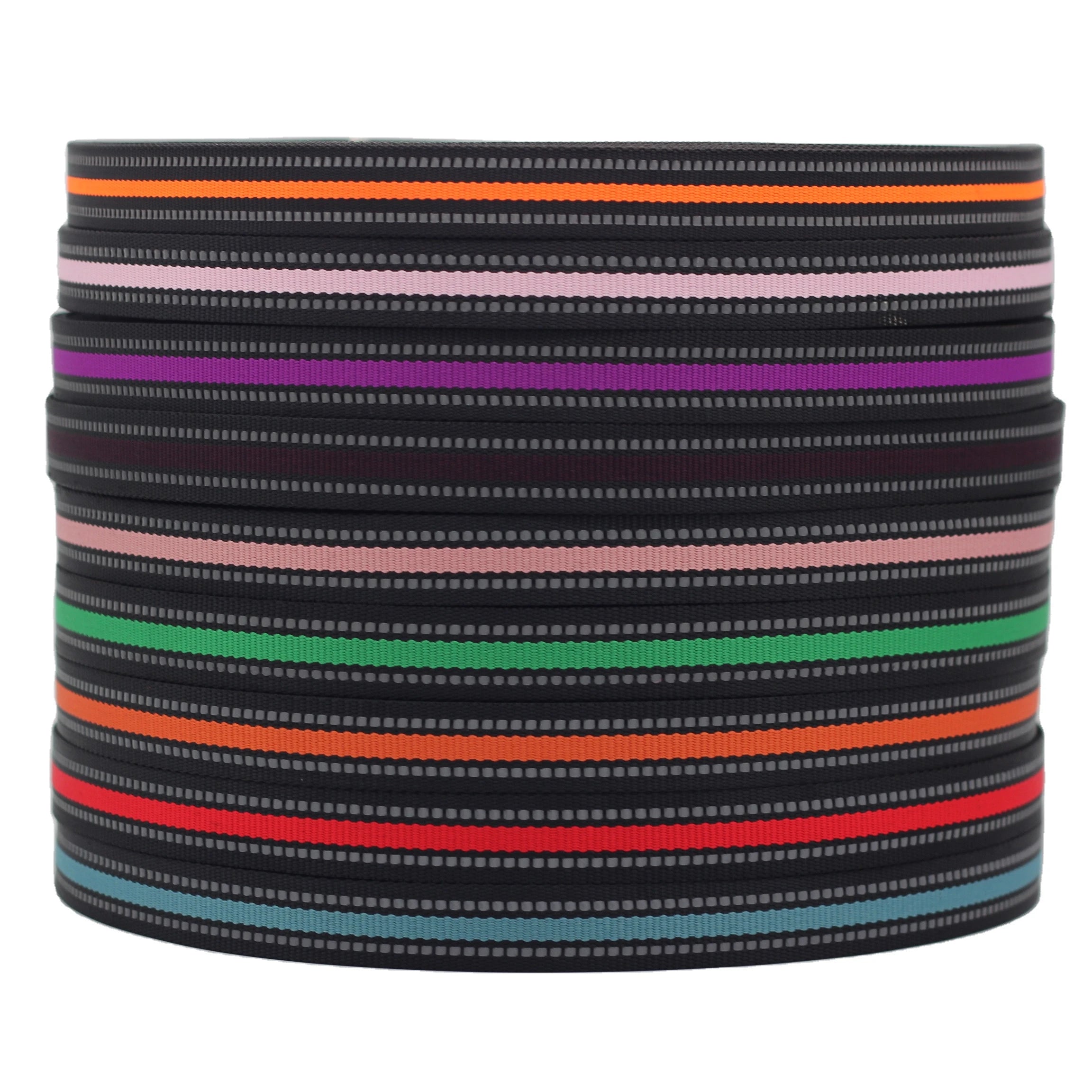 Popular 25mm Woven Webbing with Two Light Reflective Ribbons Factory Wholesale Pet Vest Reflective Webbing