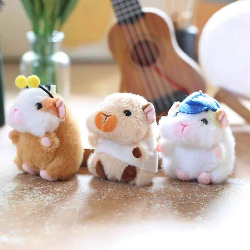 Cute Plush Bee Guinea Pig Bag Charm Doll Keychain Cartoon Soft Fluffy Stuffed Animal Toys Hamster Backpack Pendant Accessories