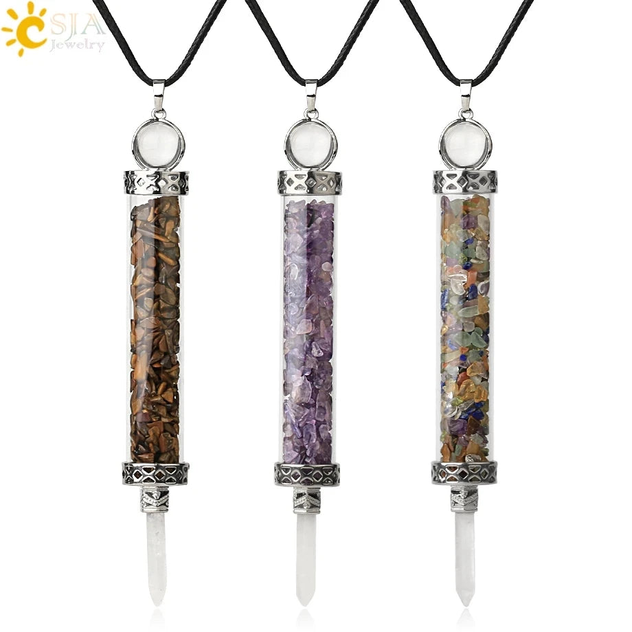 CSJA Wholesale Chip Bead Natural Gemstone Citrin Clear Quartz Crystal Wish Bottle Pendant Necklace With Healing Stone G359