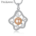 CZCITY Charm Large Pearl Real Freshwater 925 Sterling Silver Pink Big Chain Diamond Pendant Statement Necklace
