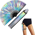 FAREA Large UV Glow Rave Hand Fan with Leg Strap Fabric Case Bag Foldable Portable Custom Logo for Party Promotions