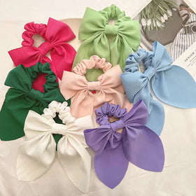 YIYI Spring Lively Color Series Girl's Bow Scrunchies Cute Bow Ponytail Scrunchie High Elastic Satin Scrunchies