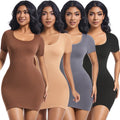 Women's High Stretch Seamless Yoga Skirt Ribbed U Neck Knitted Quick Dry Pilates Dress Breathable Sports Apparel