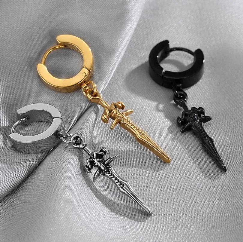 Personality Hip-hop Pendant Hoop Earrings Trendy Women Men's Cross Ear Jewelry Kpop Earring Clips