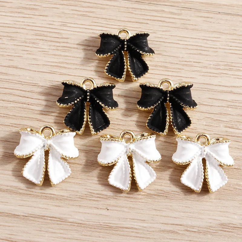 Black Alloy Oil Drop Accessories Beautiful Bow Pendant Necklace Diy Jewelry Black Enamel Pendant Charms