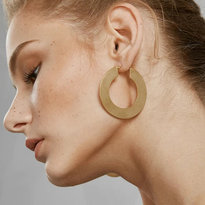 New Trendy Earring 18K Gold Plated Individuality Vintage Slice Hoop Earrings for Women Stainless Steel Earrings Wholesale