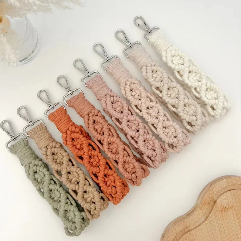 Minimalist Boho Macrame Keychain Chunky  Wrist Strap Keychain Handwoven Keychain Popular Wristlet for Women