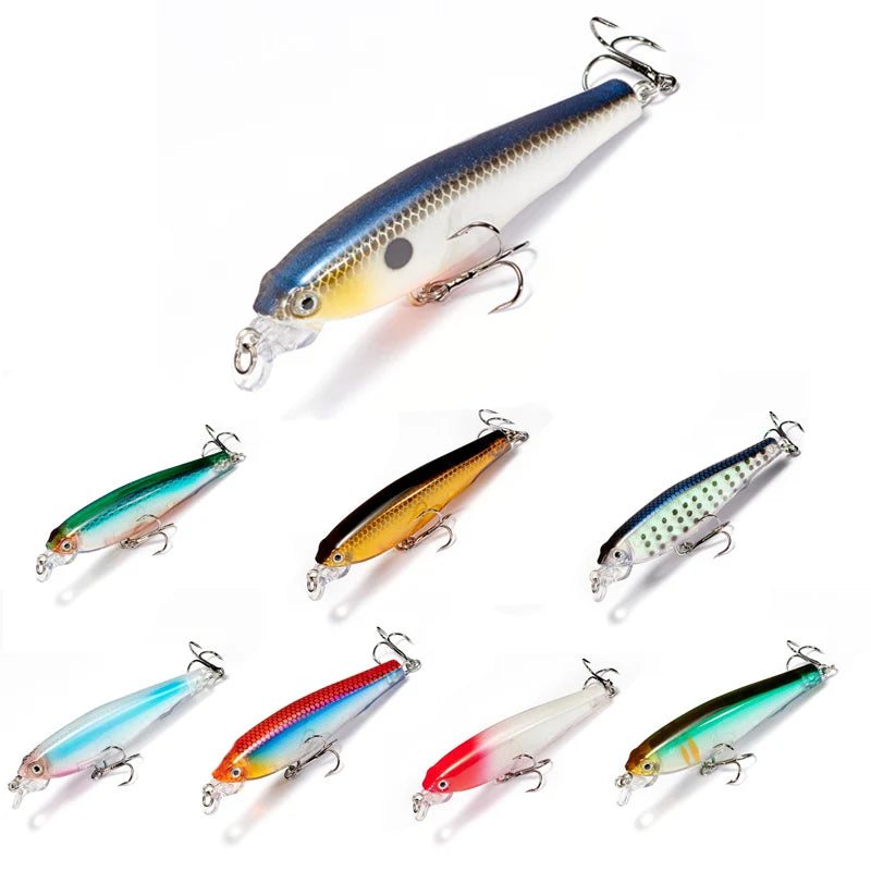 WEIHE 70mm 7.6g 8 Colors Artificial Minnow Hard Lure ABS Plastic Fishing Lure Floating Swimbait With 8# Treble Hook