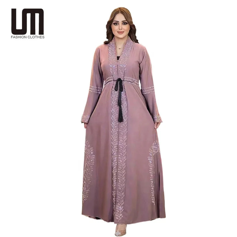 Liu Ming Wholesale Fashion Kimono Abaya Dubai Turkey Islam Arabic Muslim Cardigan Dress Lace Digital Maxi Eco-Friendly Natural