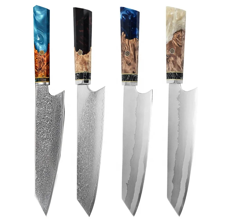 Professional Japanese Kiritsuke Kitchen Knife 8-Inch Damascus High Carbon Steel Chef Knife with Wood Resin Handle