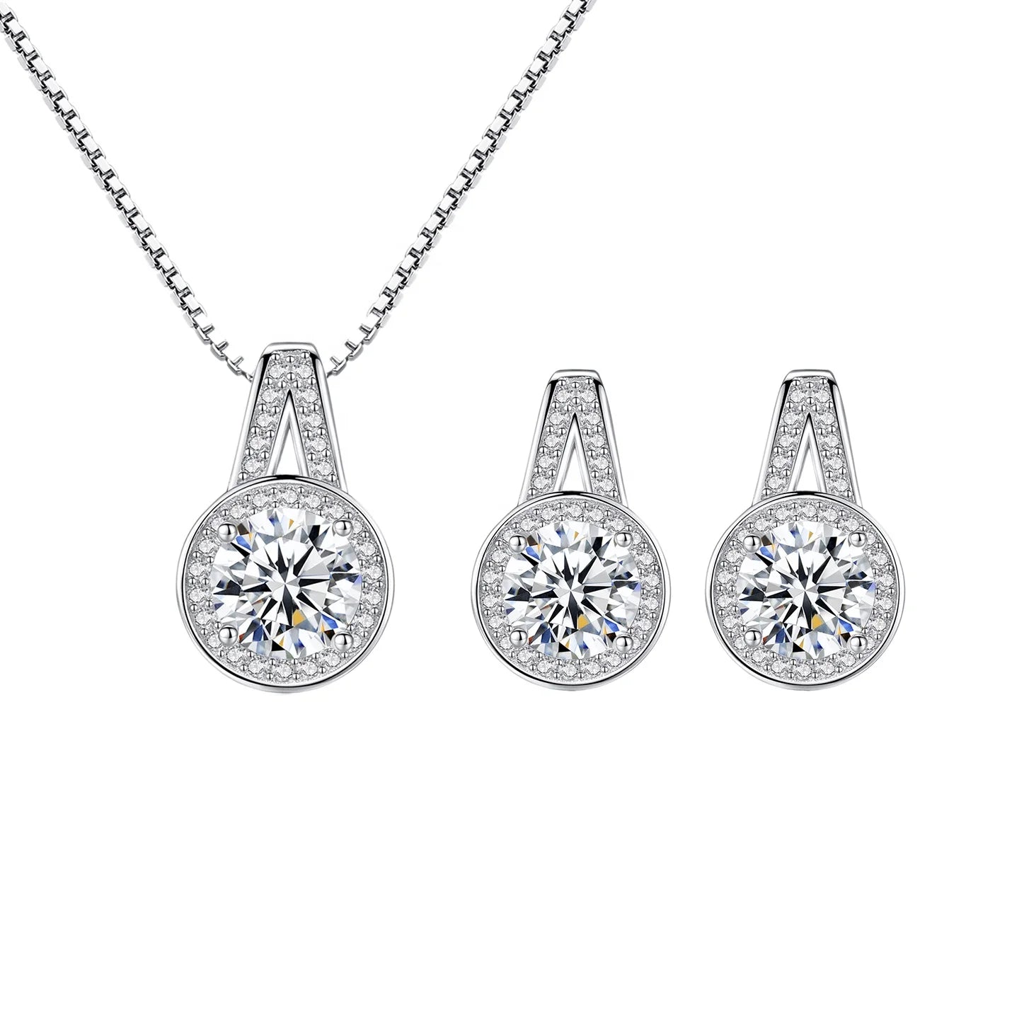 Daidan Round Halo Luxury Fine Jewelry Round Cubic Zirconia Stone Woman Zircon 925 Silver Jewelry Sets