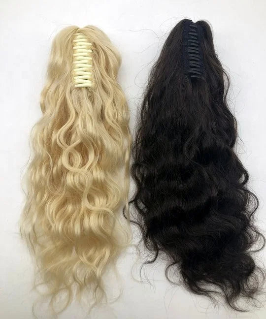 LONGFOR Hair Claw Clip in Wavy Ponytail Human Hair Extensions