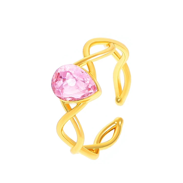 QW-49 Wholesale Fashion Finger Jewelry Open Cuff Rings Adjustable Oval Drop Pink Diamond Zircon Copper Ring Women