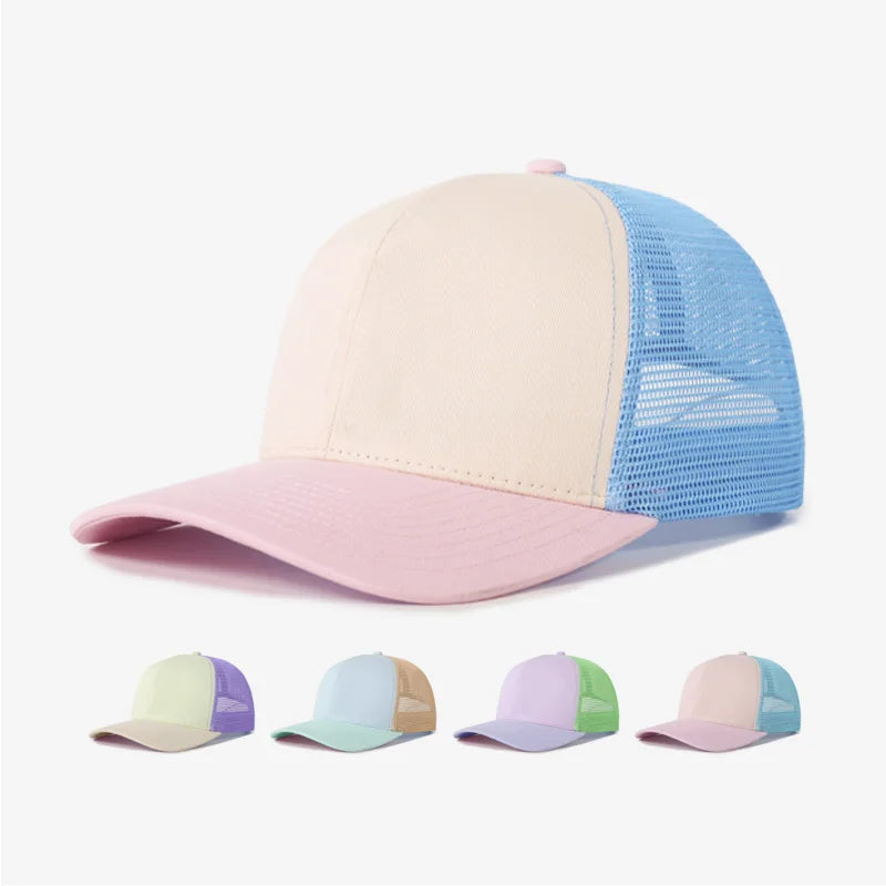 Oem Colorful Women Men Polyester Cotton Custom Logo Curved Brim Embroidery Mesh Cap Trucker Hat