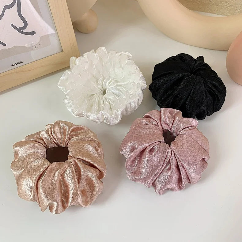 Designer Shiny Flexible Cap Stand Cover Black Pink Silk Satin Bird Nest Hair Claw Clip Ponytail Holder Big Scrunchies for Hair