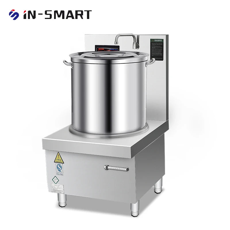 8-15KW Industrial Electric Induction Stock Pot Stove Low Base Soup Boiler Range for Restaurant Hotel Canteen 100L Large Capacity